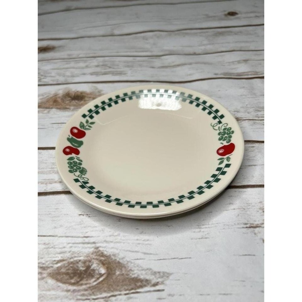 Corelle Excellent Bread Plate Cream Green Orchard Rose Fruit Checkered 6.75 in